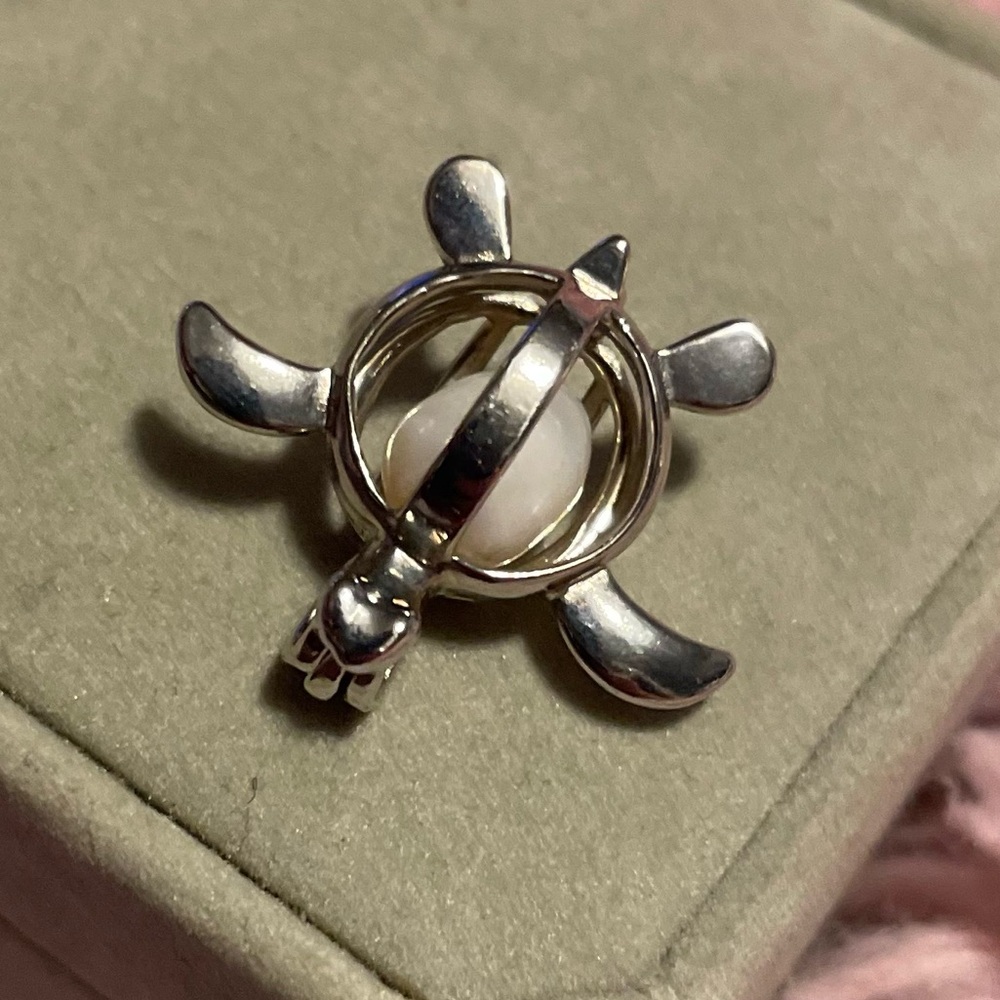 Turtle Pendant Sterling Silver Pearl Cage with natural stone - Picture 4 of 6